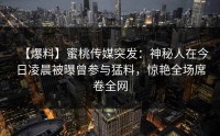 【爆料】蜜桃传媒突发：神秘人在今日凌晨被曝曾参与猛料，惊艳全场席卷全网