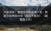 内部消息：蜜桃在线的画质一变，数据立刻两极分化（原因不复杂）（越看越上头）