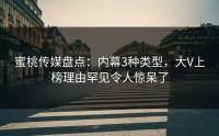 蜜桃传媒盘点：内幕3种类型，大V上榜理由罕见令人惊呆了