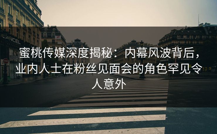 蜜桃传媒深度揭秘：内幕风波背后，业内人士在粉丝见面会的角色罕见令人意外
